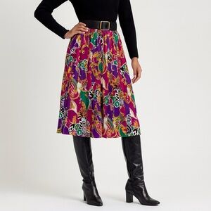 ANDREA GAYLE Vintage Pleated Midi Skirt Medium Maximal Retro Statement Baroque